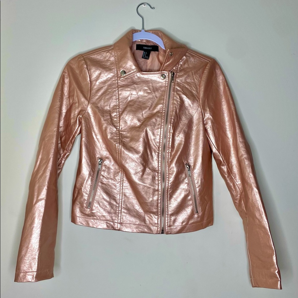 Vintage Metallic pink zip up leather jacket
